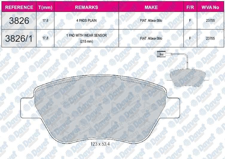 FERBE 36601 Fren Balatasi On Linea 1.3 -Stilo-Bravo-Siena-Palio-Albea 1.2-1.4-1.6-1.9d Multijet 10-01--> Doblo 1.3d Nemo-Bipper-Fiorino Tek Fisli Wva 23705